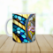 Faux Stained glass hummingbird ceramic mug personalized. Blue hummingbird with purple flowers coffee cup. Custom name bird mug.